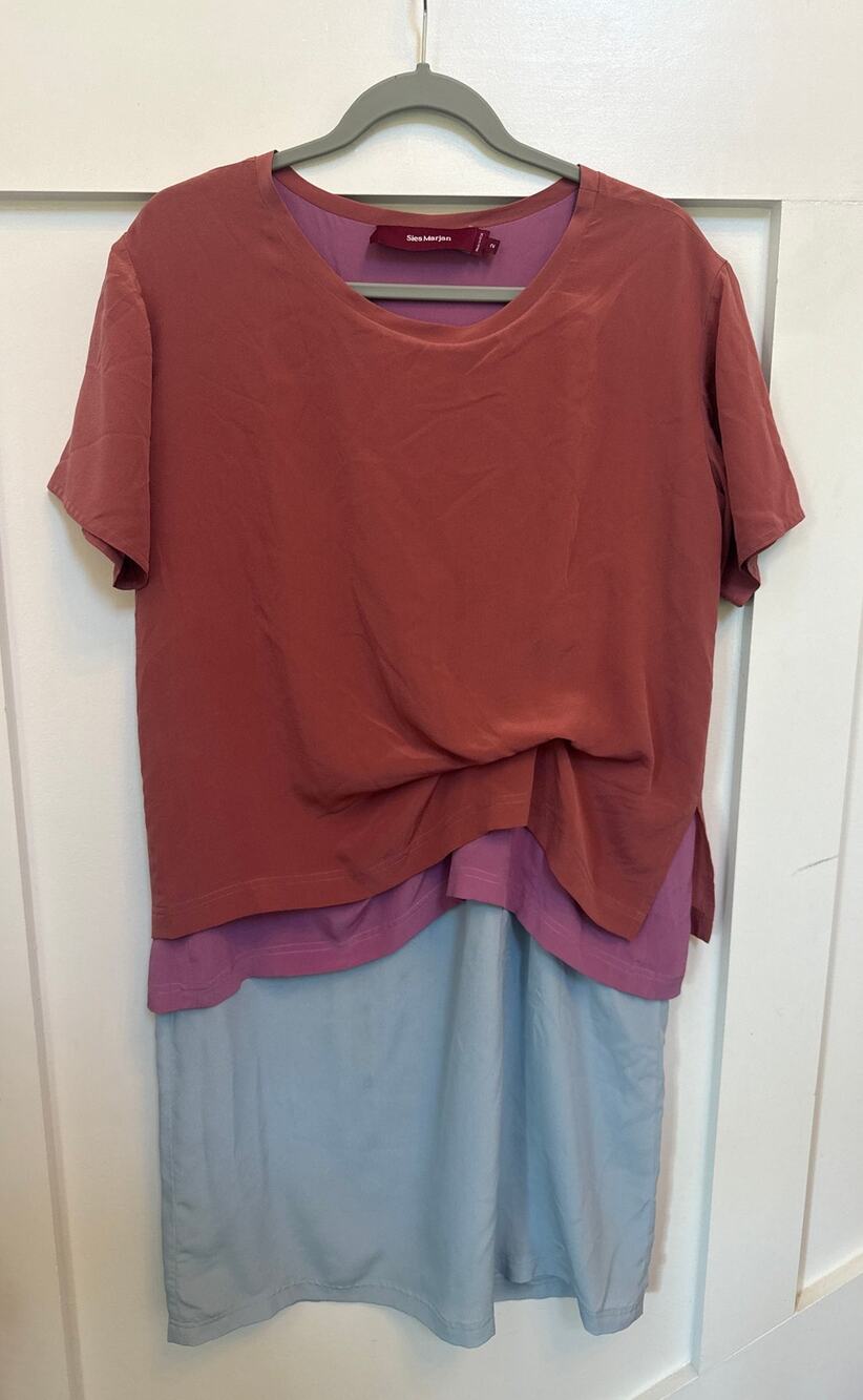 Sies Marjan Joey 100% Silk Colorblock Draped Layered Shift Dress US 2 Pink Blue